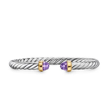 Load image into Gallery viewer, Cable Flex Bracelet in Sterling Silver with 14K Yellow Gold and Amethyst, 6mm