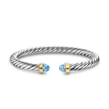 Load image into Gallery viewer, Cable Flex Bracelet in Sterling Silver with 14K Yellow Gold and Blue Topaz, 6mm