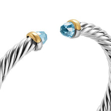 Load image into Gallery viewer, Cable Flex Bracelet in Sterling Silver with 14K Yellow Gold and Blue Topaz, 6mm