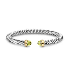 Load image into Gallery viewer, Cable Flex Bracelet in Sterling Silver with 14K Yellow Gold and Peridot, 6mm