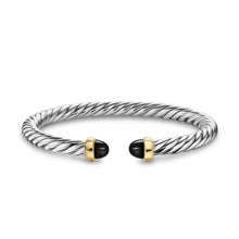 Load image into Gallery viewer, Cable Flex Bracelet in Sterling Silver with 14K Yellow Gold and Black Onyx, 6mm