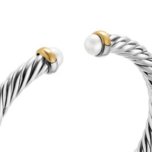 Load image into Gallery viewer, Cable Flex Bracelet in Sterling Silver with 14K Yellow Gold and Pearls, 6mm