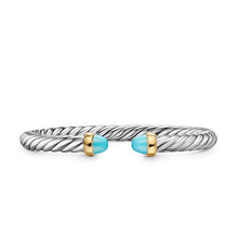 Load image into Gallery viewer, Cable Flex Bracelet in Sterling Silver with 14K Yellow Gold and Turquoise, 6mm