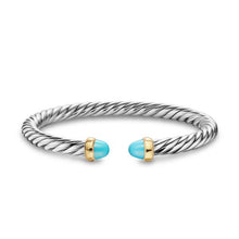 Load image into Gallery viewer, Cable Flex Bracelet in Sterling Silver with 14K Yellow Gold and Turquoise, 6mm
