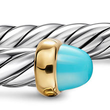 Load image into Gallery viewer, Cable Flex Bracelet in Sterling Silver with 14K Yellow Gold and Turquoise, 6mm
