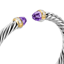 Load image into Gallery viewer, Cable Flex Bracelet in Sterling Silver with 14K Yellow Gold, Amethyst and Diamonds, 6mm
