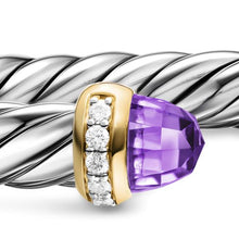 Load image into Gallery viewer, Cable Flex Bracelet in Sterling Silver with 14K Yellow Gold, Amethyst and Diamonds, 6mm