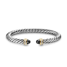 Load image into Gallery viewer, Cable Flex Bracelet in Sterling Silver with 14K Yellow Gold, Black Onyx and Diamonds, 6mm