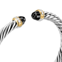 Load image into Gallery viewer, Cable Flex Bracelet in Sterling Silver with 14K Yellow Gold, Black Onyx and Diamonds, 6mm