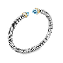 Load image into Gallery viewer, Cable Flex Bracelet in Sterling Silver with 14K Yellow Gold, Sky Blue Topaz and Diamonds, 6mm