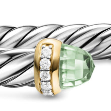 Load image into Gallery viewer, Cable Flex Bracelet in Sterling Silver with 14K Yellow Gold, Prasiolite and Diamonds, 6mm