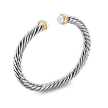 Load image into Gallery viewer, Cable Flex Bracelet in Sterling Silver with 14K Yellow Gold, Pearls and Diamonds, 6mm