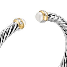 Load image into Gallery viewer, Cable Flex Bracelet in Sterling Silver with 14K Yellow Gold, Pearls and Diamonds, 6mm