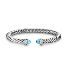 Load image into Gallery viewer, Cable Flex Bracelet in Sterling Silver with Blue Topaz and Diamonds, 6mm