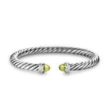 Load image into Gallery viewer, Cable Flex Bracelet in Sterling Silver with Peridot and Diamonds, 6mm