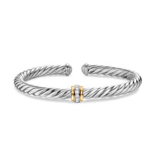 Load image into Gallery viewer, Cable Flex Center Station Bracelet in Sterling Silver with 14K Yellow Gold and Diamonds, 6mm