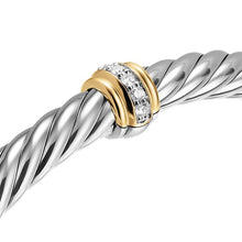 Load image into Gallery viewer, Cable Flex Center Station Bracelet in Sterling Silver with 14K Yellow Gold and Diamonds, 6mm