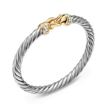 Load image into Gallery viewer, Cable Flex Buckle Bracelet in Sterling Silver with 14K Yellow Gold and Diamonds, 6mm