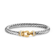 Load image into Gallery viewer, Cable Flex Buckle Bracelet in Sterling Silver with 14K Yellow Gold and Diamonds, 6mm
