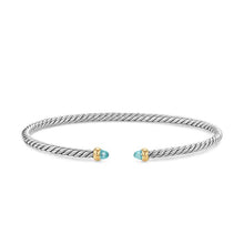 Load image into Gallery viewer, Micro Cable Flex Bracelet in Sterling Silver with 14K Yellow Gold and Aquamarine, 2.6mm