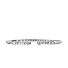 Load image into Gallery viewer, Micro Cable Flex Bracelet in Sterling Silver with 14K Yellow Gold and Blue Topaz, 2.6mm
