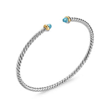 Load image into Gallery viewer, Micro Cable Flex Bracelet in Sterling Silver with 14K Yellow Gold and Blue Topaz, 2.6mm