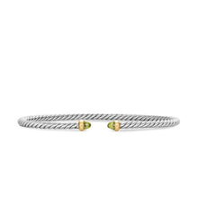 Load image into Gallery viewer, Micro Cable Flex Bracelet in Sterling Silver with 14K Yellow Gold and Peridot, 2.6mm