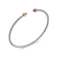 Load image into Gallery viewer, Micro Cable Flex Bracelet in Sterling Silver with 14K Yellow Gold and Pink Tourmaline, 2.6mm