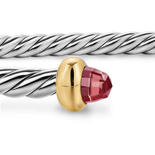 Load image into Gallery viewer, Micro Cable Flex Bracelet in Sterling Silver with 14K Yellow Gold and Rhodolite Garnet, 2.6mm
