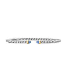 Load image into Gallery viewer, Micro Cable Flex Bracelet in Sterling Silver with 14K Yellow Gold and Blue Sapphires, 2.6mm