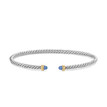 Load image into Gallery viewer, Micro Cable Flex Bracelet in Sterling Silver with 14K Yellow Gold and Blue Sapphires, 2.6mm