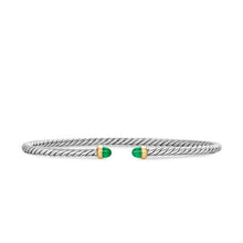Load image into Gallery viewer, Micro Cable Flex Bracelet in Sterling Silver with 14K Yellow Gold and Emeralds, 2.6mm