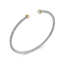 Load image into Gallery viewer, Micro Cable Flex Bracelet in Sterling Silver with 14K Yellow Gold and Pearls, 2.6mm