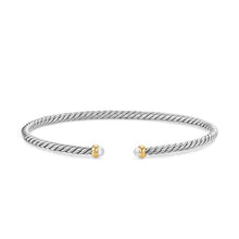 Load image into Gallery viewer, Micro Cable Flex Bracelet in Sterling Silver with 14K Yellow Gold and Pearls, 2.6mm
