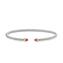 Load image into Gallery viewer, Micro Cable Flex Bracelet in Sterling Silver with 14K Yellow Gold and Rubies, 2.6mm