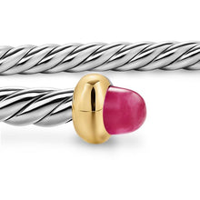 Load image into Gallery viewer, Micro Cable Flex Bracelet in Sterling Silver with 14K Yellow Gold and Rubies, 2.6mm