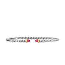 Load image into Gallery viewer, Micro Cable Flex Bracelet in Sterling Silver with 14K Yellow Gold and Rubies, 2.6mm