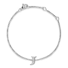 Load image into Gallery viewer, Petite Initial Chain Bracelet in Sterling Silver with Diamond J