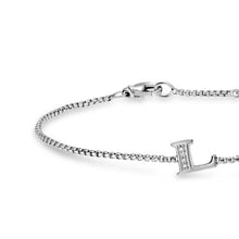 Load image into Gallery viewer, Petite Initial Chain Bracelet in Sterling Silver with Diamond L