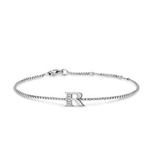Load image into Gallery viewer, Petite Initial Chain Bracelet in Sterling Silver with Diamond R