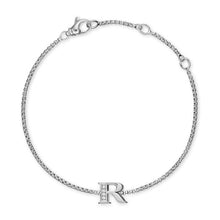 Load image into Gallery viewer, Petite Initial Chain Bracelet in Sterling Silver with Diamond R