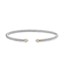 Load image into Gallery viewer, Micro Cable Flex Bracelet in Sterling Silver with 14K Yellow Gold and Diamonds, 2.6mm