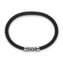Load image into Gallery viewer, Chevron Bracelet in Black Rubber with Diamonds and Sterling Silver, 6mm