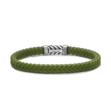 Load image into Gallery viewer, Chevron Bracelet in Green Rubber with Sterling Silver, 6mm