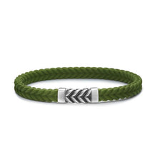 Load image into Gallery viewer, Chevron Bracelet in Green Rubber with Sterling Silver, 6mm