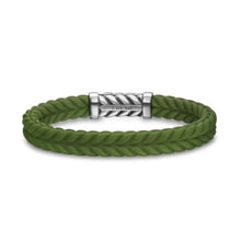 Load image into Gallery viewer, Chevron Bracelet in Green Rubber with Sterling Silver, 9mm