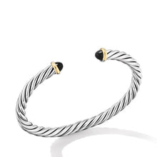 Load image into Gallery viewer, Cable Cuff Bracelet in Sterling Silver with 14K Yellow Gold and Black Onyx, 6mm