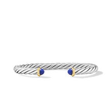 Load image into Gallery viewer, Cable Cuff Bracelet in Sterling Silver with 14K Yellow Gold and Lapis, 6mm