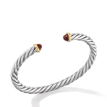 Load image into Gallery viewer, Cable Cuff Bracelet in Sterling Silver with 14K Yellow Gold and Red Tiger's Eye, 6mm