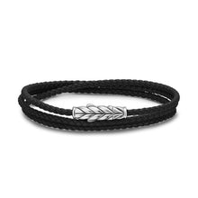 Load image into Gallery viewer, Chevron Triple Wrap Bracelet in Black Leather with Sterling Silver, 3mm